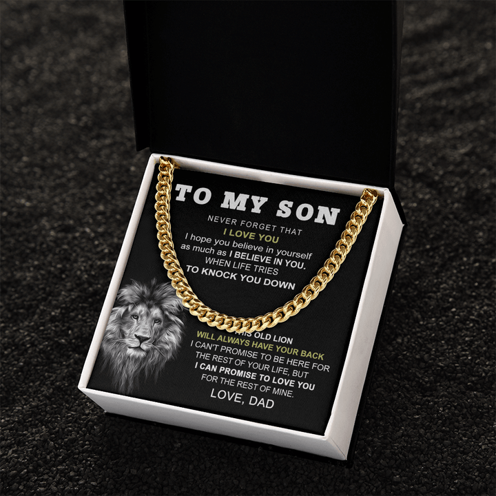 To My Son "This Old Lion" Necklace - Cuban Link Chain - "Believe In Yourself" - The Love Sparkle
