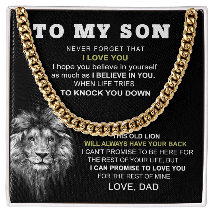 To My Son "This Old Lion" Necklace - Cuban Link Chain - "Believe In Yourself" - The Love Sparkle