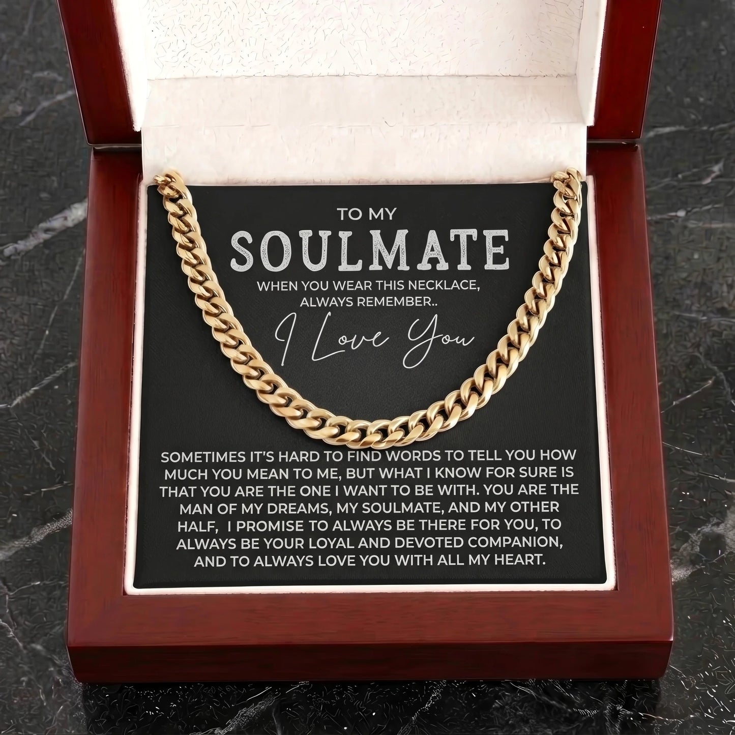 "To My Soulmate" Cuban Link Chain Necklace – Meaningful Romantic Gift for Husband & Boyfriend - The Love Sparkle