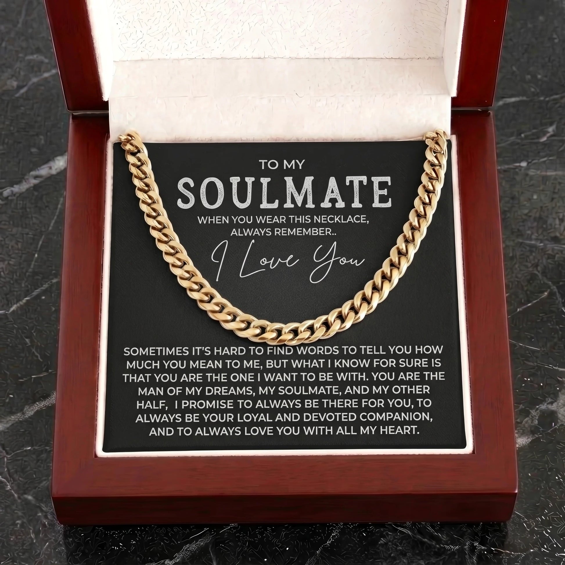 "To My Soulmate" Cuban Link Chain Necklace – Meaningful Romantic Gift for Husband & Boyfriend - The Love Sparkle