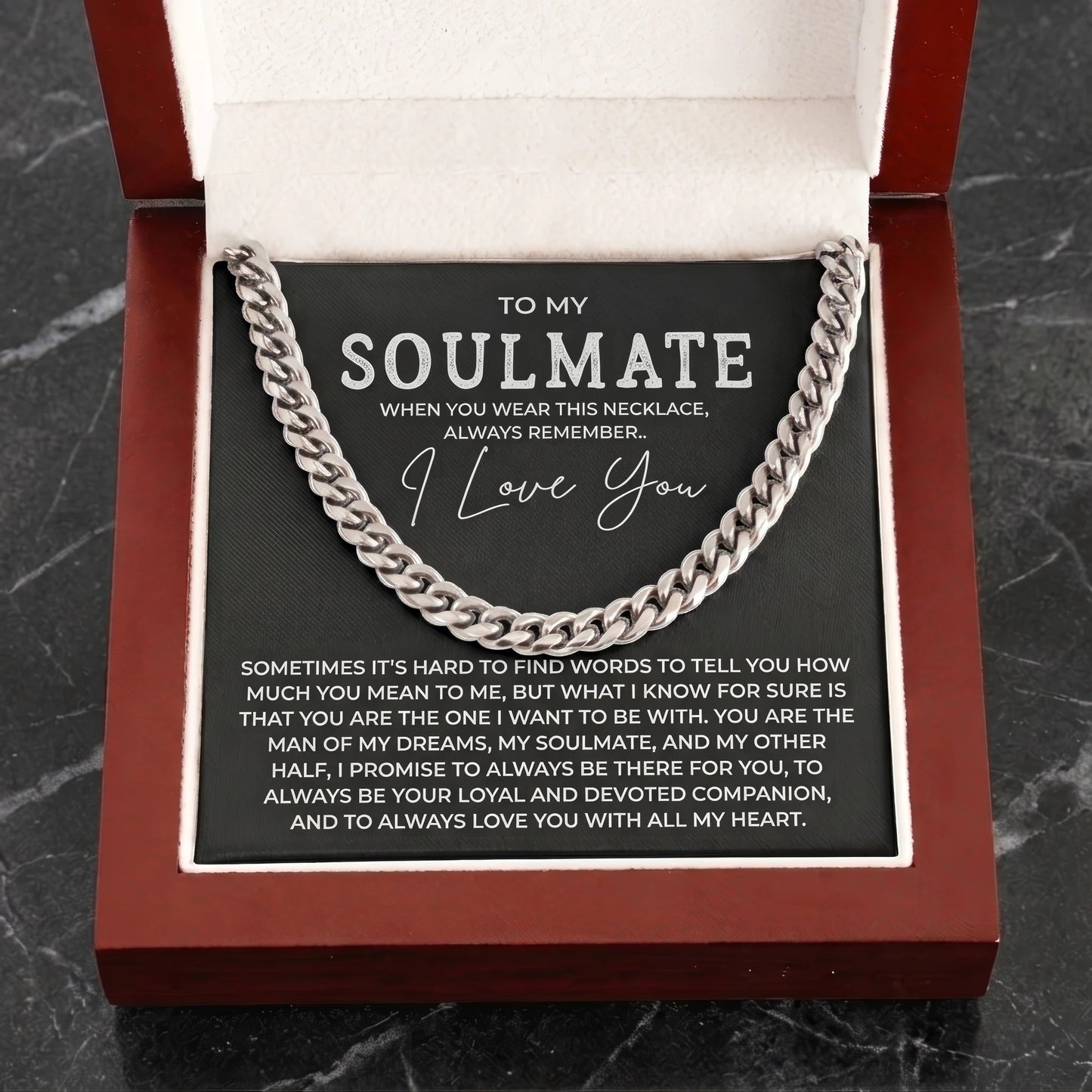 "To My Soulmate" Cuban Link Chain Necklace – Meaningful Romantic Gift for Husband & Boyfriend - The Love Sparkle