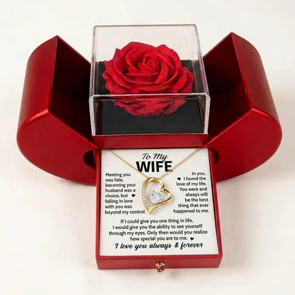 "To My Wife" Forever Love Necklace with Red Heart Rose Box – Anniversary, Birthday & Valentine's Gift for Her - The Love Sparkle