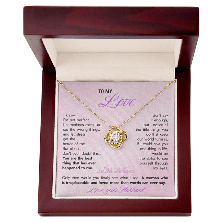 To My Wife Love Knot Necklace - Heartfelt Message Card Gift from Husband, Romantic Jewelry for Her - The Love Sparkle