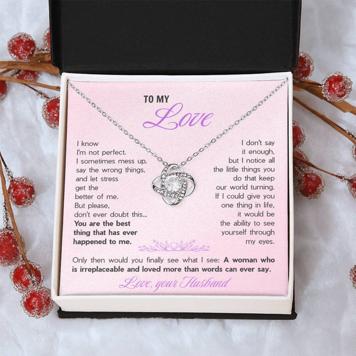 To My Wife Love Knot Necklace - Heartfelt Message Card Gift from Husband, Romantic Jewelry for Her - The Love Sparkle