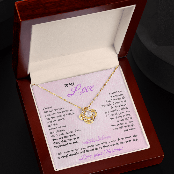 To My Wife Love Knot Necklace - Heartfelt Message Card Gift from Husband, Romantic Jewelry for Her - The Love Sparkle