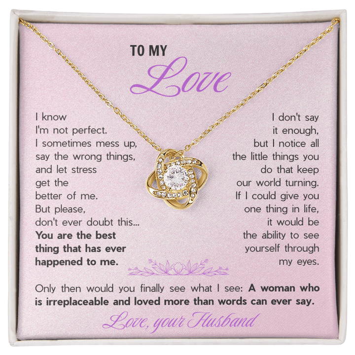 To My Wife Love Knot Necklace - Heartfelt Message Card Gift from Husband, Romantic Jewelry for Her - The Love Sparkle