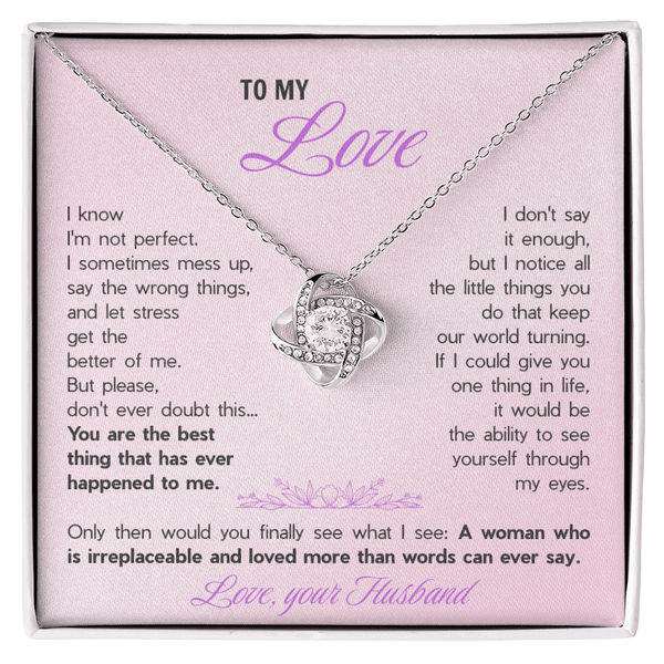 To My Wife Love Knot Necklace - Heartfelt Message Card Gift from Husband, Romantic Jewelry for Her - The Love Sparkle