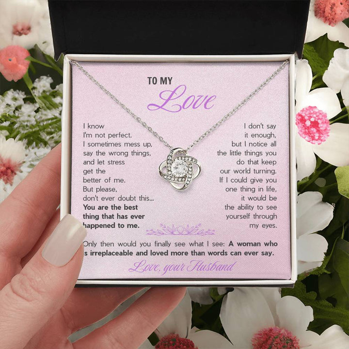 To My Wife Love Knot Necklace - Heartfelt Message Card Gift from Husband, Romantic Jewelry for Her - The Love Sparkle