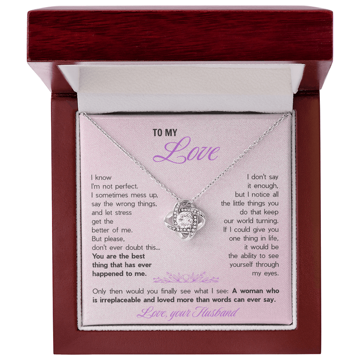 To My Wife Love Knot Necklace - Heartfelt Message Card Gift from Husband, Romantic Jewelry for Her - The Love Sparkle