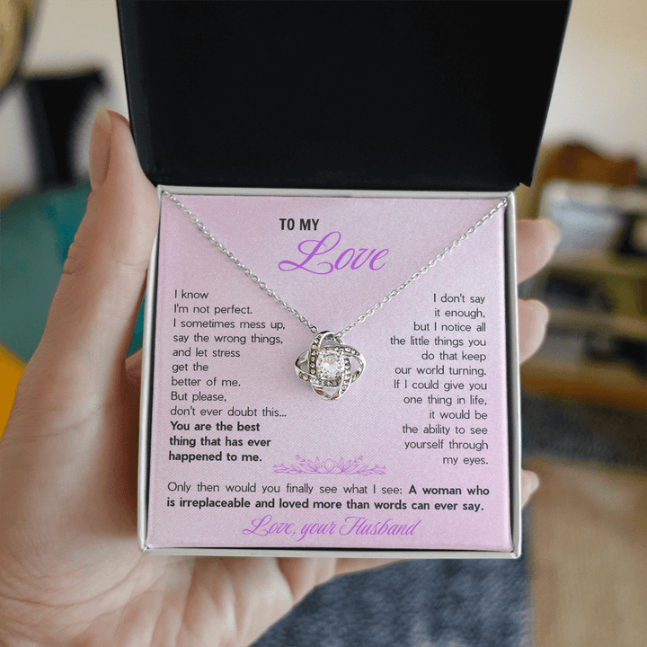 To My Wife Love Knot Necklace - Heartfelt Message Card Gift from Husband, Romantic Jewelry for Her - The Love Sparkle
