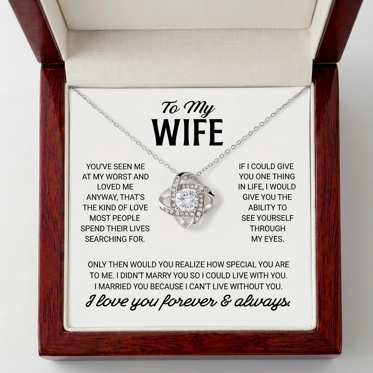 "To My Wife" Love Knot Necklace – Romantic Anniversary, Birthday & Just-Because Gift for Her from Husband - The Love Sparkle