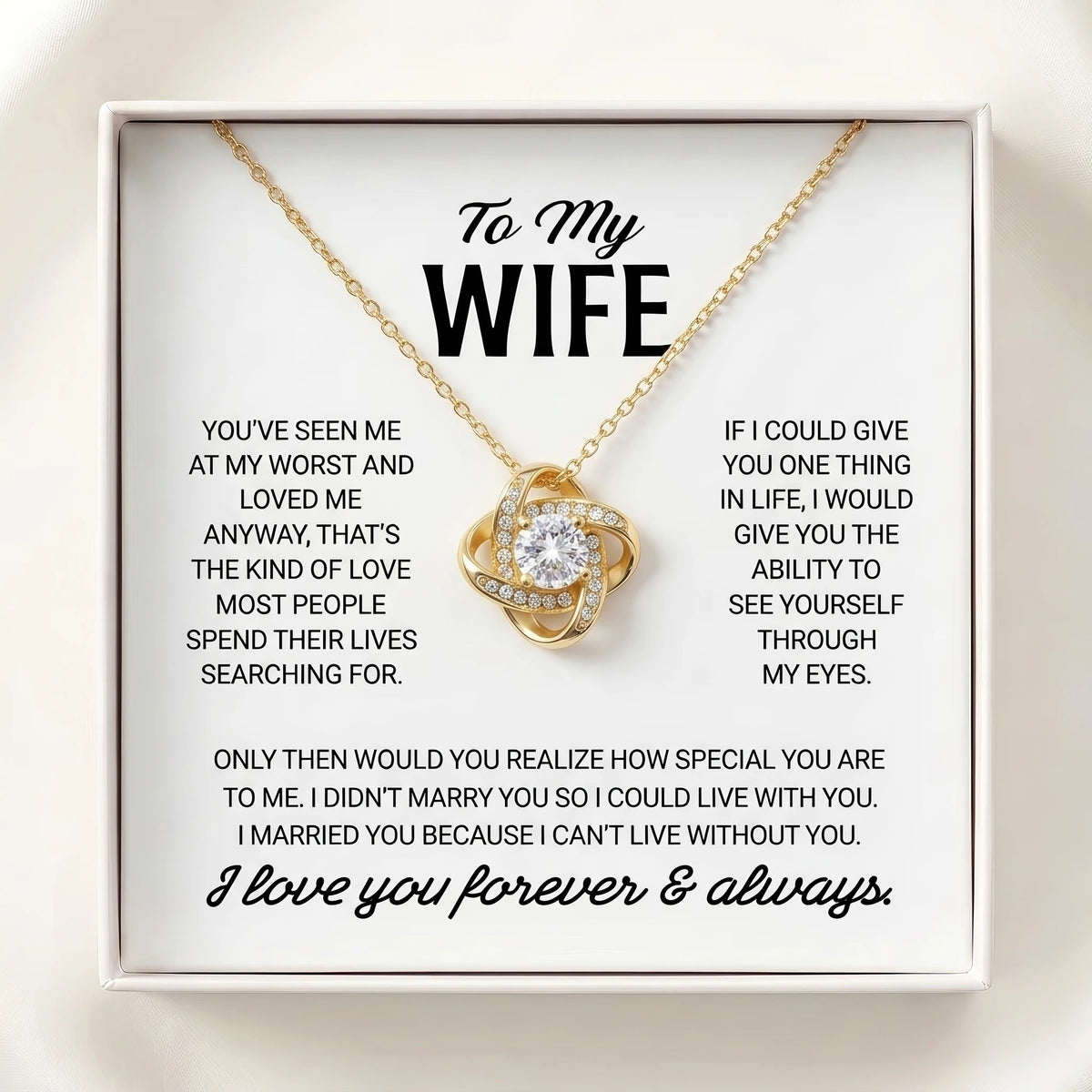 "To My Wife" Love Knot Necklace – Romantic Anniversary, Birthday & Just-Because Gift for Her from Husband - The Love Sparkle