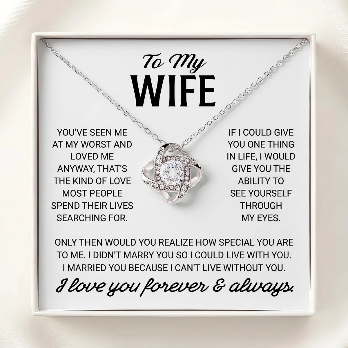 "To My Wife" Love Knot Necklace – Romantic Anniversary, Birthday & Just-Because Gift for Her from Husband - The Love Sparkle