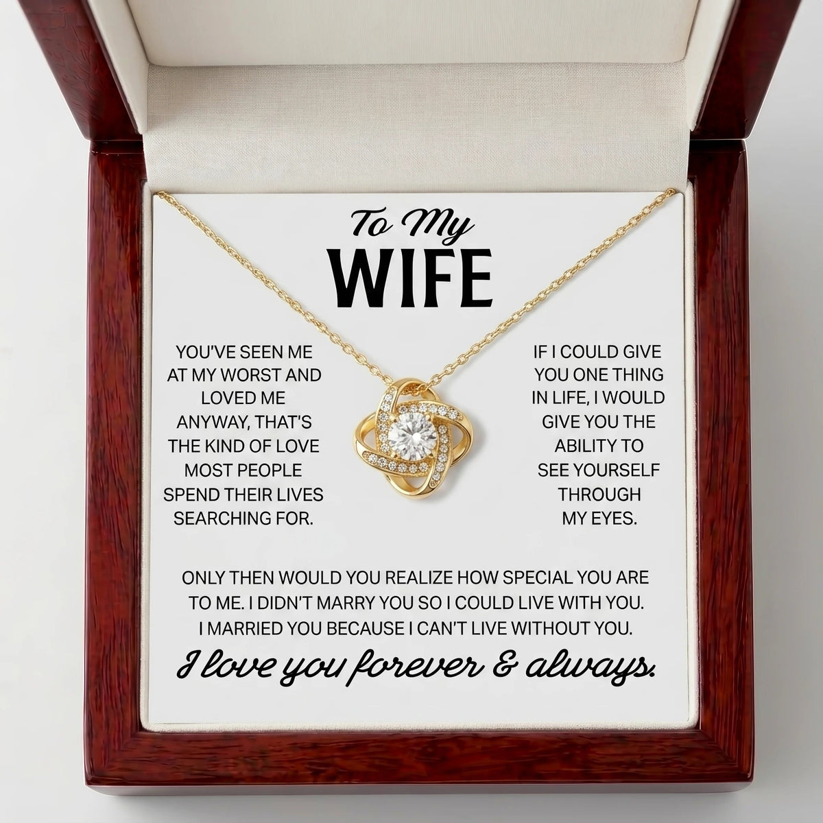 "To My Wife" Love Knot Necklace – Romantic Anniversary, Birthday & Just-Because Gift for Her from Husband - The Love Sparkle