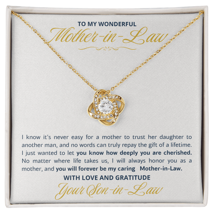 To My Wonderful Mother - in - Law Love Knot Necklace - Heartfelt Gift from Son - in - Law - The Love Sparkle