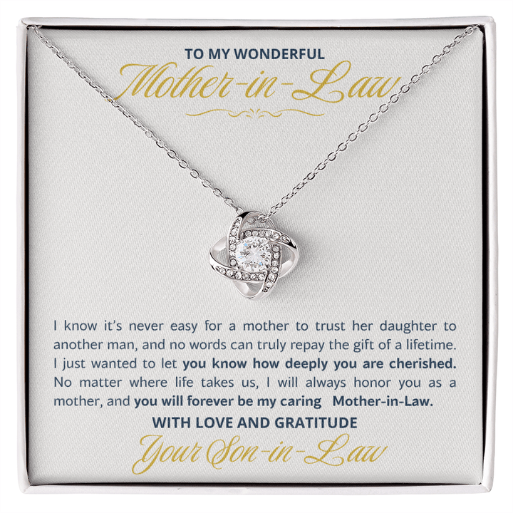 To My Wonderful Mother - in - Law Love Knot Necklace - Heartfelt Gift from Son - in - Law - The Love Sparkle