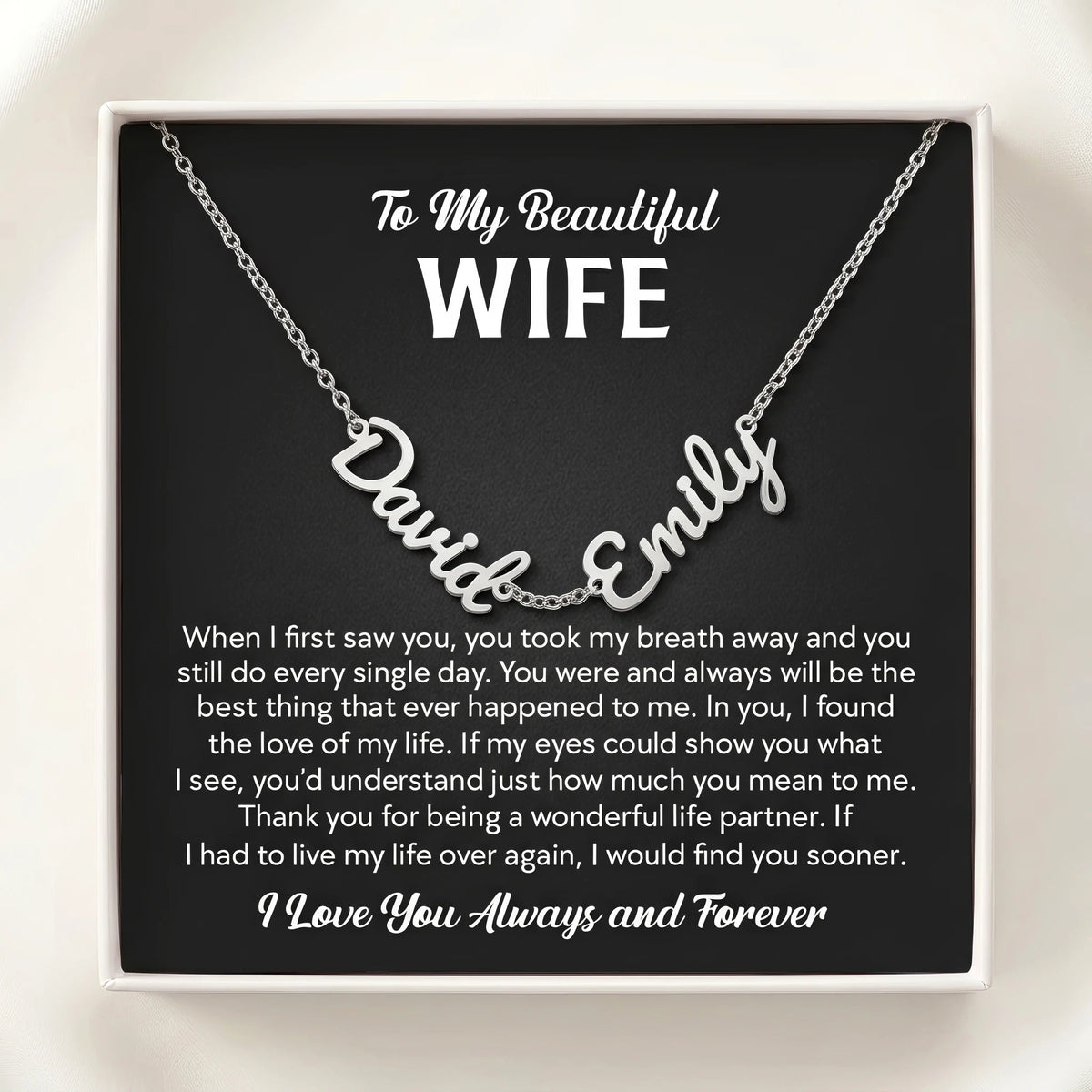 "Two Names, One Love" Custom Name Necklace – A Heartfelt Gift for Your Wife - The Love Sparkle