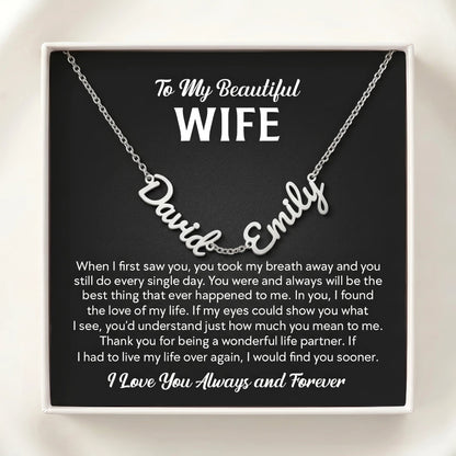 "Two Names, One Love" Custom Name Necklace – A Heartfelt Gift for Your Wife - The Love Sparkle