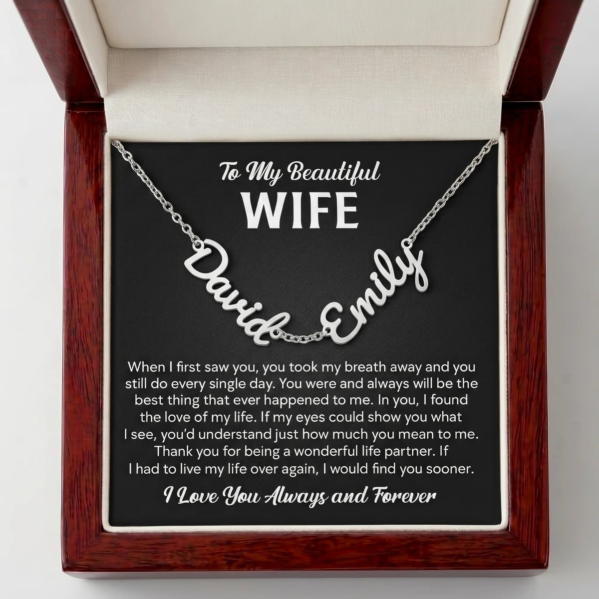 "Two Names, One Love" Custom Name Necklace – A Heartfelt Gift for Your Wife - The Love Sparkle