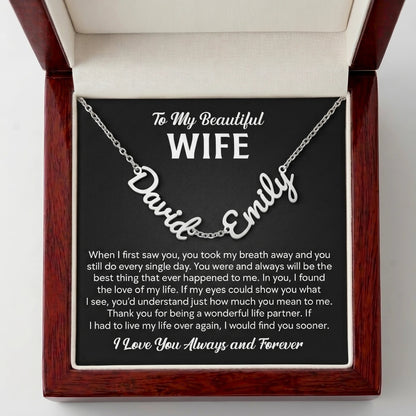 "Two Names, One Love" Custom Name Necklace – A Heartfelt Gift for Your Wife - The Love Sparkle