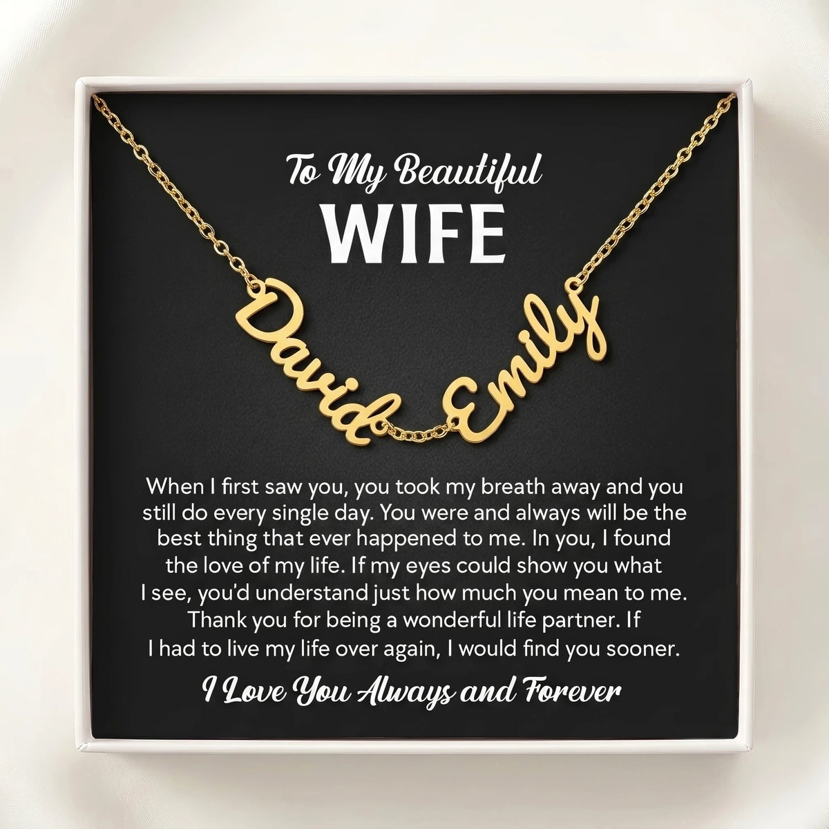 "Two Names, One Love" Custom Name Necklace – A Heartfelt Gift for Your Wife - The Love Sparkle