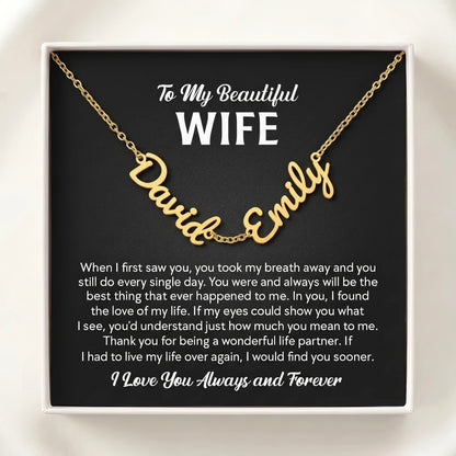 "Two Names, One Love" Custom Name Necklace – A Heartfelt Gift for Your Wife - The Love Sparkle