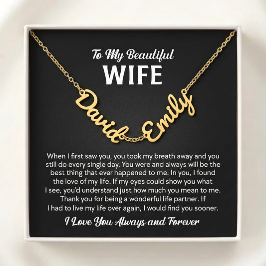 "Two Names, One Love" Custom Name Necklace – A Heartfelt Gift for Your Wife - The Love Sparkle