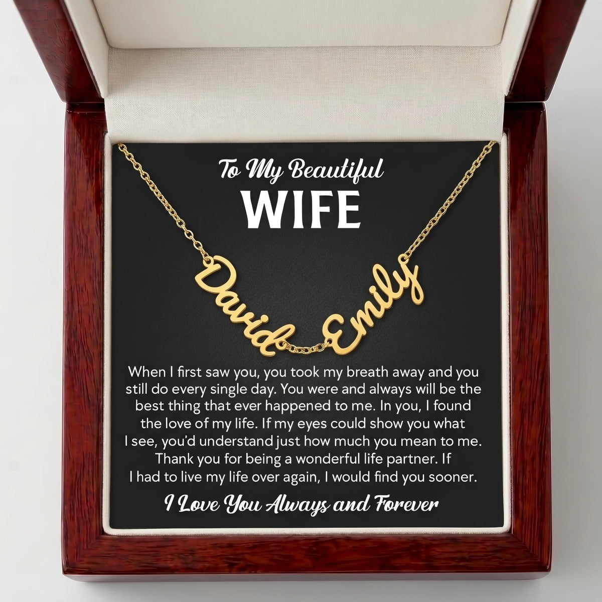 "Two Names, One Love" Custom Name Necklace – A Heartfelt Gift for Your Wife - The Love Sparkle