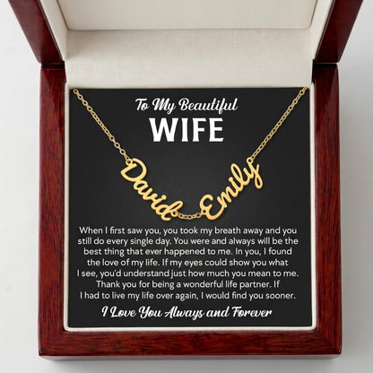"Two Names, One Love" Custom Name Necklace – A Heartfelt Gift for Your Wife - The Love Sparkle
