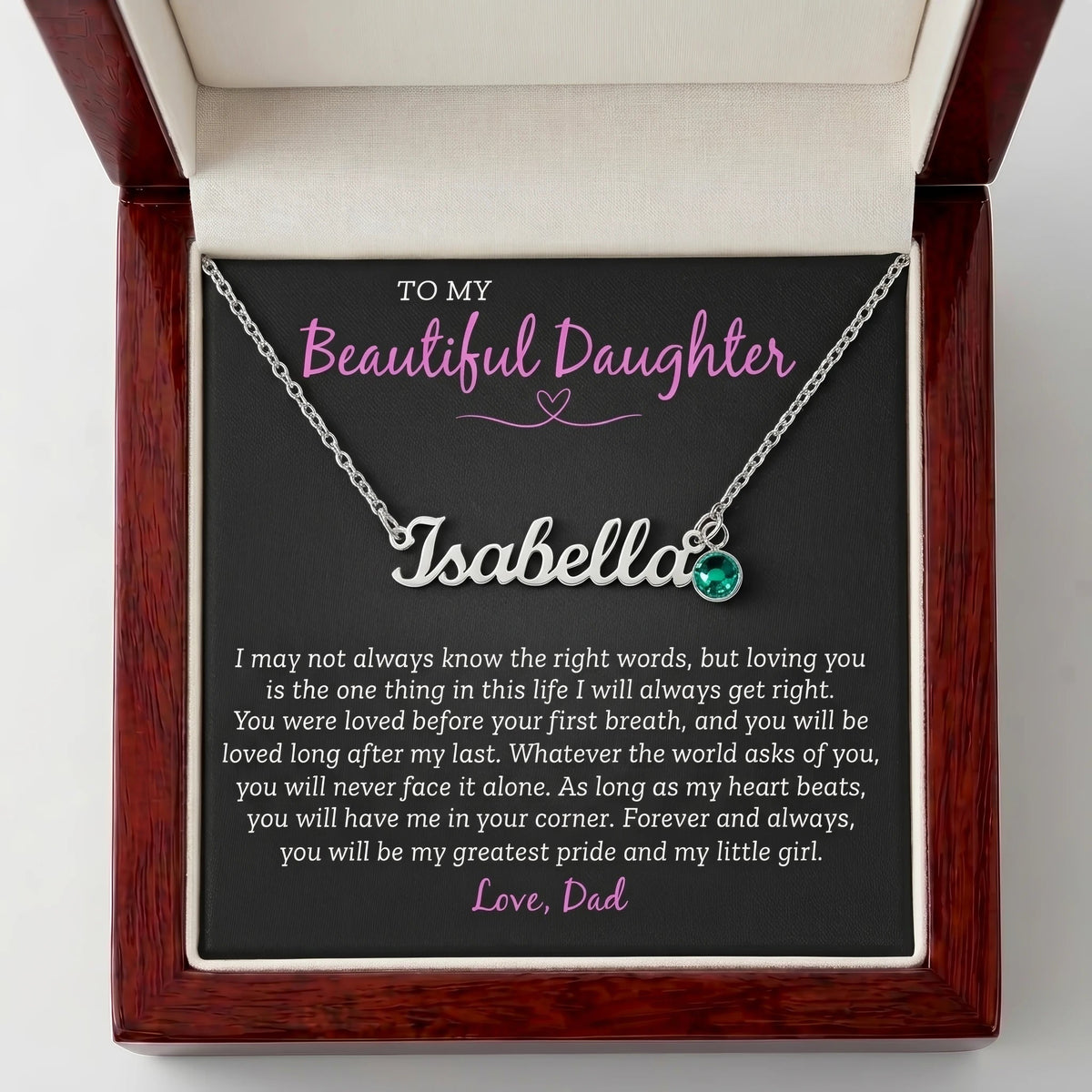 "You Were Loved Before Your First Breath" Personalized Name Necklace with Birthstone – Meaningful Christmas Gift from Dad to Daughter for Birthday & Any Occasion - The Love Sparkle
