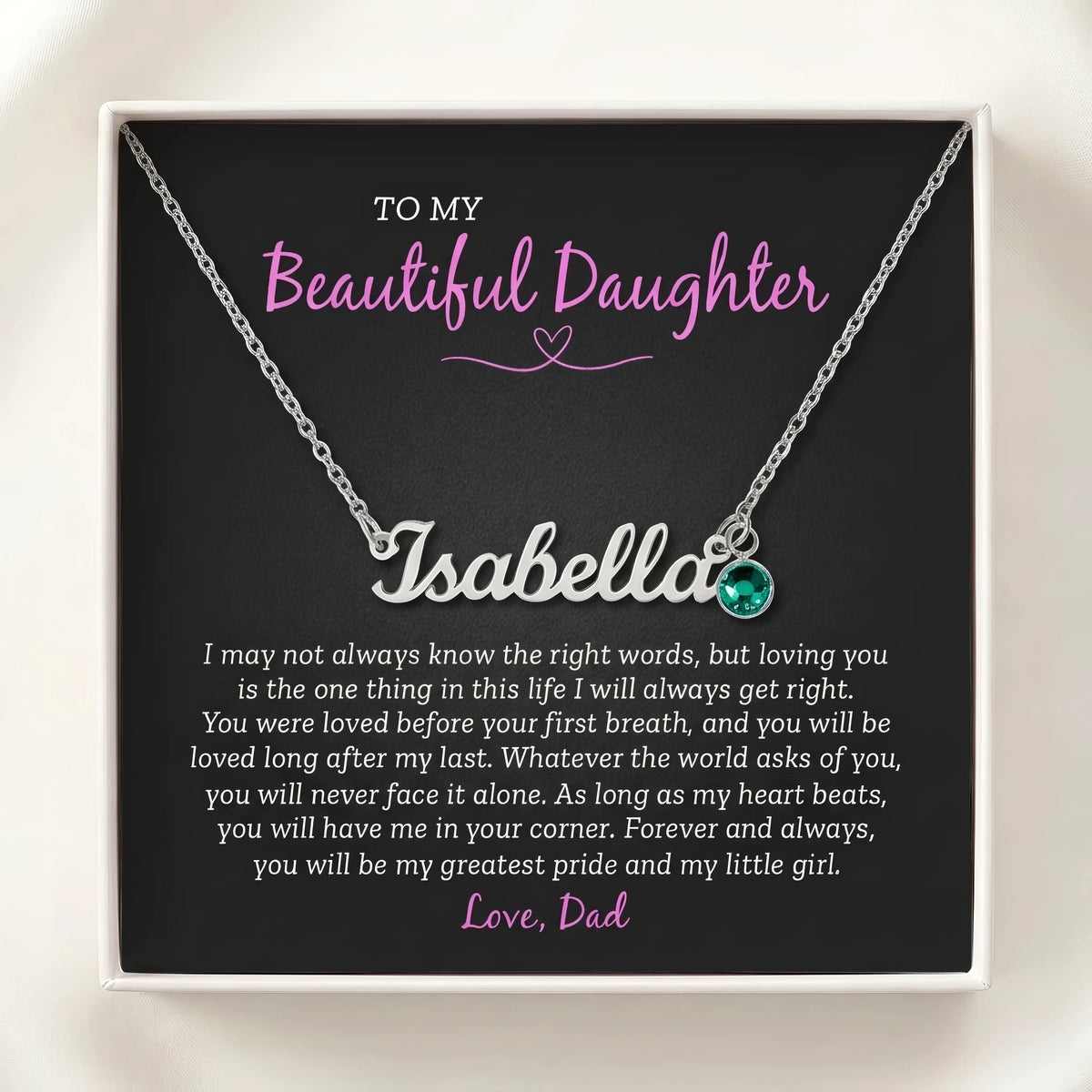 "You Were Loved Before Your First Breath" Personalized Name Necklace with Birthstone – Meaningful Christmas Gift from Dad to Daughter for Birthday & Any Occasion - The Love Sparkle