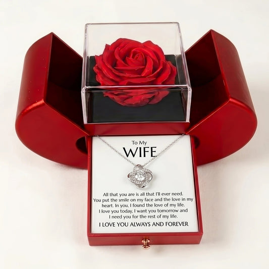 "You're the Love of My Life" Love Knot Necklace & Red Rose Box – Meaningful Gift for Wife - The Love Sparkle